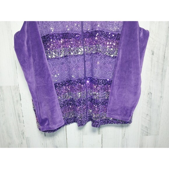 Quaker Factory Purple Velour Striped Sequin XL Full Zip - Picture 2 of 4